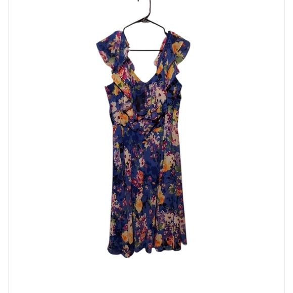 Signature by Sangria Sleeveless Ruffle Floral Dress 14 Blue Fairy Boho Brunch - Picture 1 of 12